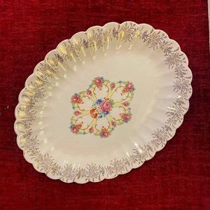 Antique Ivory Franklinware 22 K Gold 9”x11 1/4” Platter